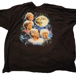 Black Graphic T-Shirt with Moon and Faces